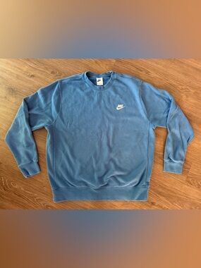 Nike Blue Cotton Fleece Crew Neck Pullover Sweatshirt Men's L Long Sleeve Logo